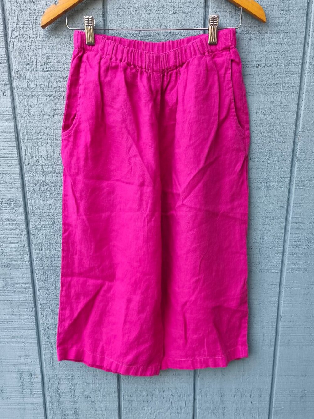 Flax 100% Linen Extra Wide Leg Pull On Cropped Pants sz S Hot Pink Coastal Flowy